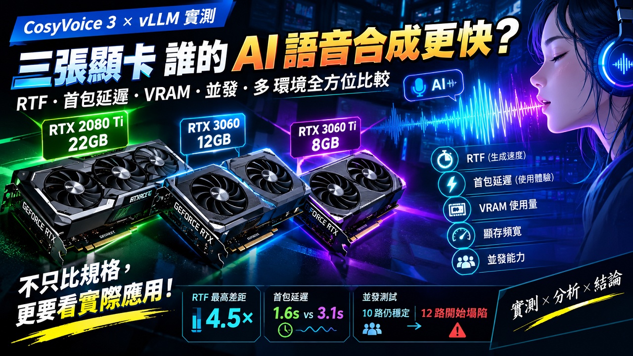 CosyVoice 3 TTS 三卡實測：3060 12G / 3060 Ti 8G / 2080 Ti 22G