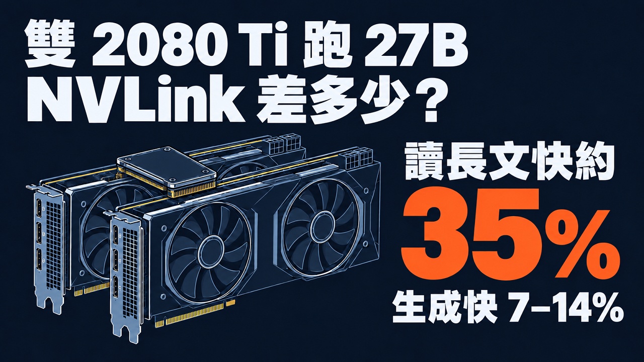 雙 2080 Ti 張量平行跑 27B：NVLink 到底差多少？